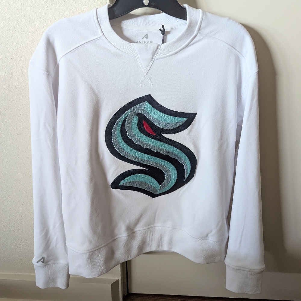 NWT Seattle Kraken Women's Antigua White Crewneck Sweatshirt